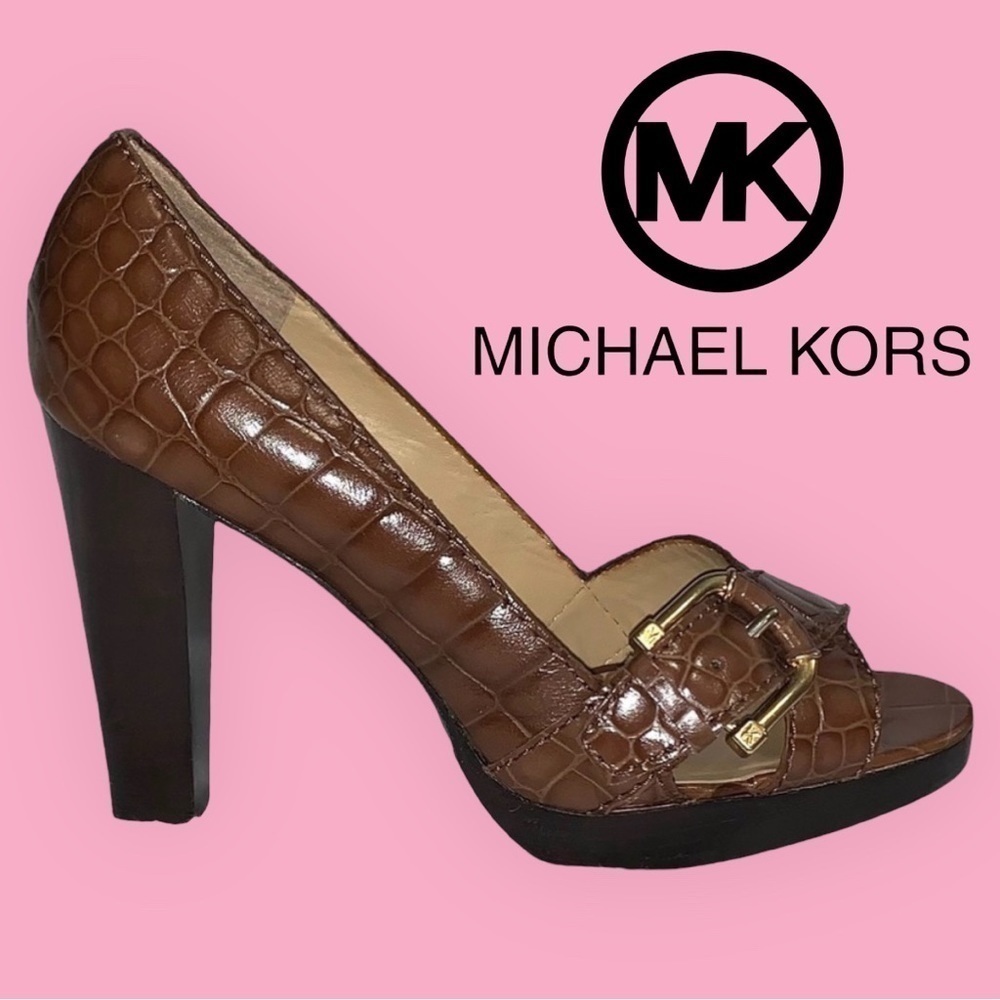 Michael Kors (EUC) Milan Crocco ALL LEATHER Peep Toe pump size 10